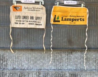 Vintage canvas cloth nail pouch lumber yard advertising, Pick 1 Lloyd Lumber Mankato or Lamperts Great condition Andersen Windows Art supply