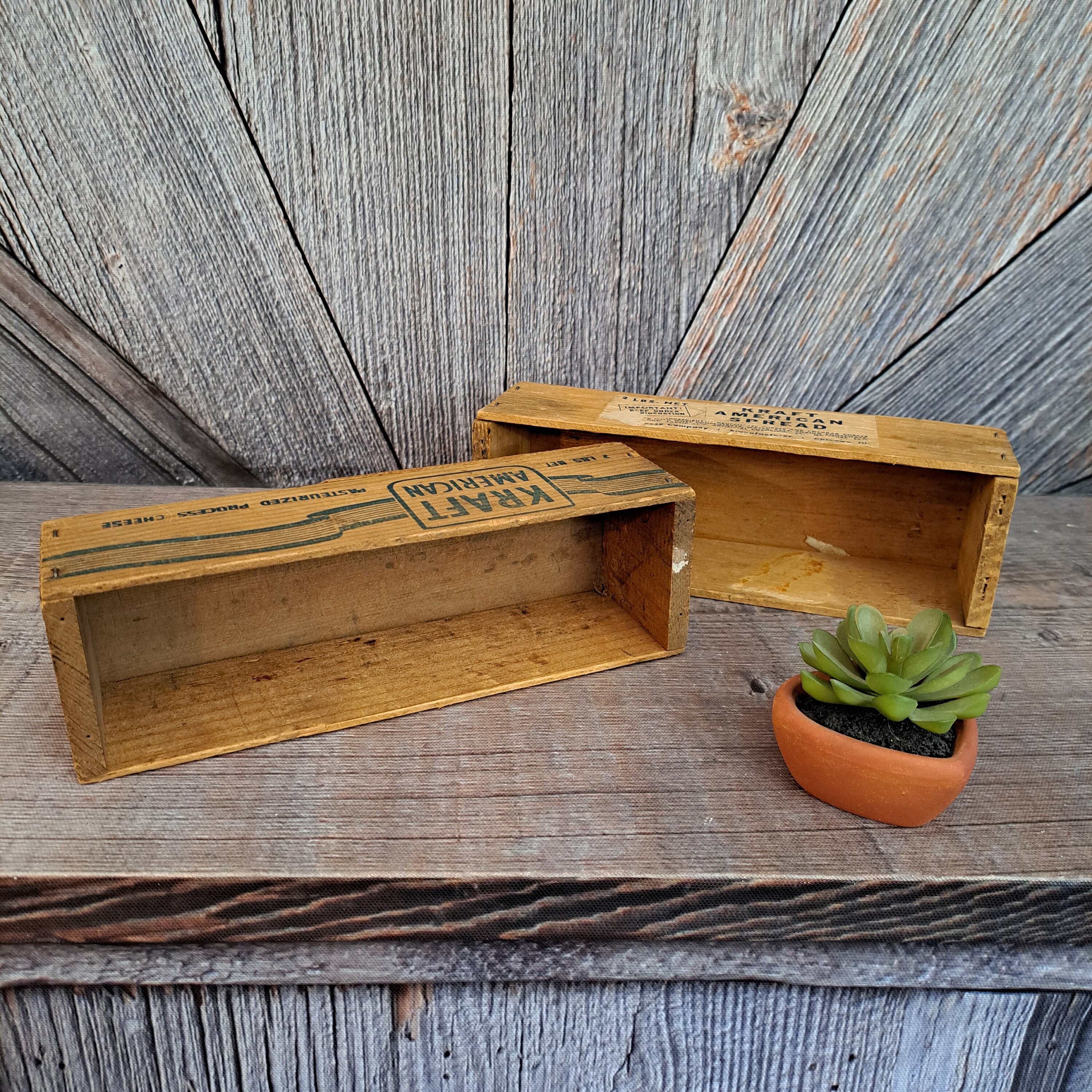 Vintage Wood Cheese Box Kraft American Cheese 2 Lb Box Set of 2 in