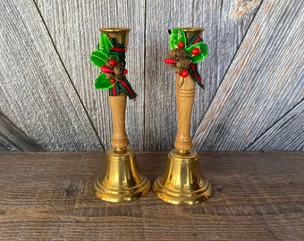 Vintage Christmas Candle Sticks Holder Ornaments Bells Set Pair Retro Holiday Decorations  Holiday Gifts For Friends Stocking Stuffers