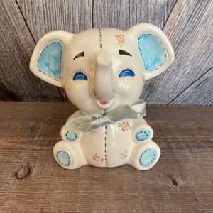 Elephant Bank {Vintage Elephant Coin Piggy Bank} Ceramic Figurine Collectible Kid Elephant Baby Room Nursery Decor Cute Girls Savings Disney