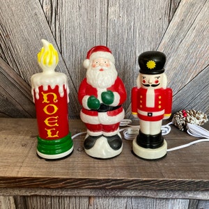 Vintage Christmas Blow Mold Pick One 9&quot; Christmas Light Plastic BlowMold Blow Mold Santa Noel Candle Nutcracker Decor Glowing LED Light