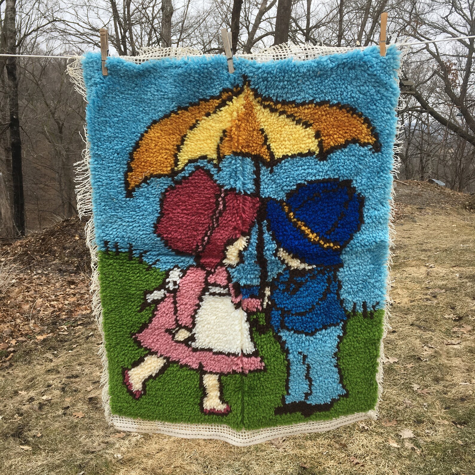 Vintage Hollie Hobbie Latch Hook Rug Yarn Wall Hanging Shag Etsy