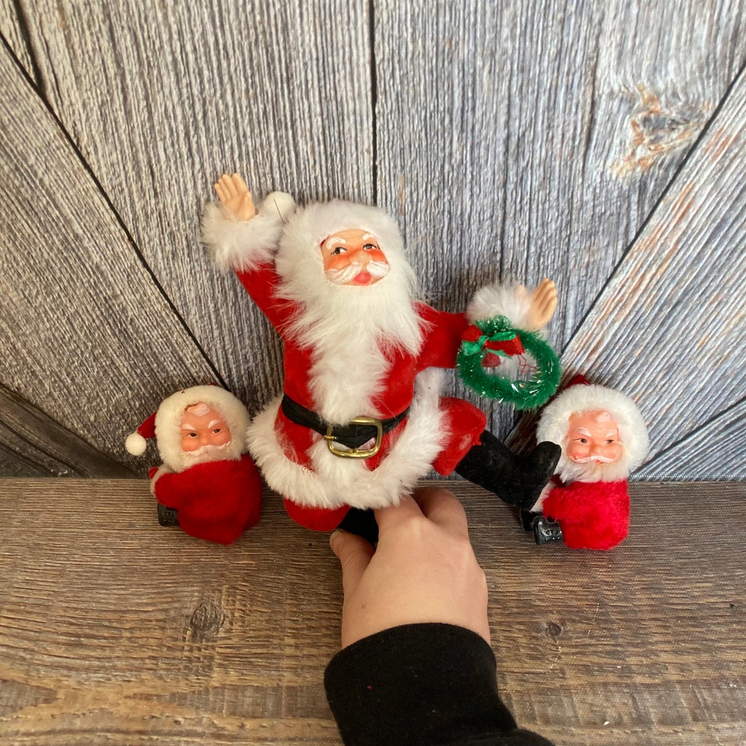 Vintage Flocked Santa Ornaments