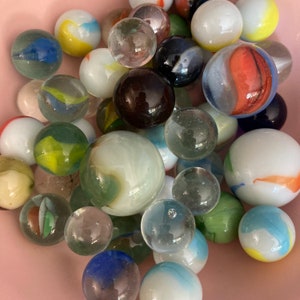 50 Vintage Glass Marbles DIY Vintage Decor Crafting Cats Eye Small Glass Marbles Multicolored Marbles Game Trading Blown Glass Swirl Balls