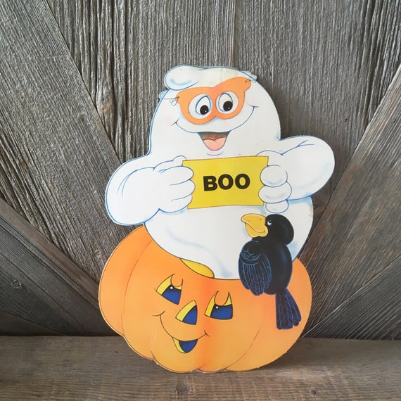 Vintage Halloween Decoration Ghost Pumpkin Happy Large Boo Etsy