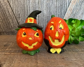 Vintage Pumpkin Ceramic Figurines {Halloween Decoration} Hand Painted Ceramic Jack o lanterns Halloween Retro Decor Figurines Decor Pumpkin