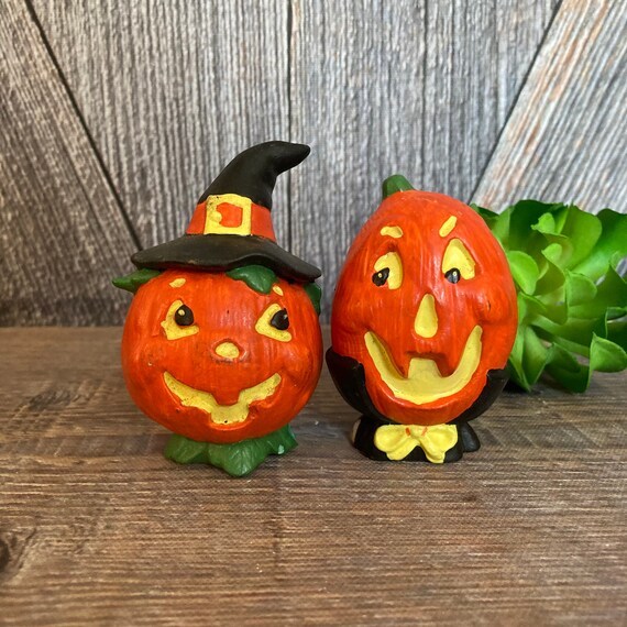 Vintage Pumpkin Ceramic Figurines {halloween Decoration} Hand