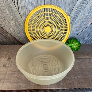 Vintage Tupperware Colander {1835 Plastic Tupper Ware Strainer Lid} Round Berry Washer Wedding Gift Kitchen 10 inch Tupperware Colander