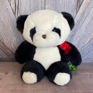 Vintage Panda Bear Plush, Zoo Panda, Black and White Bear, Stuffed