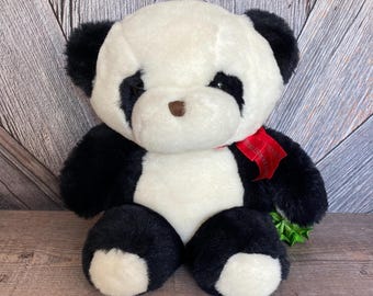 Vintage Panda Bear Plush, Zoo Panda, Black and White Bear