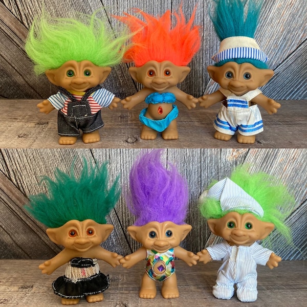 Vintage Troll Doll {Treasure Troll Pick 1 Ace Novelty {4.5 inch Troll} Vintage Troll Doll Jewel Belly Swim suit Dress Overalls Ellathesella