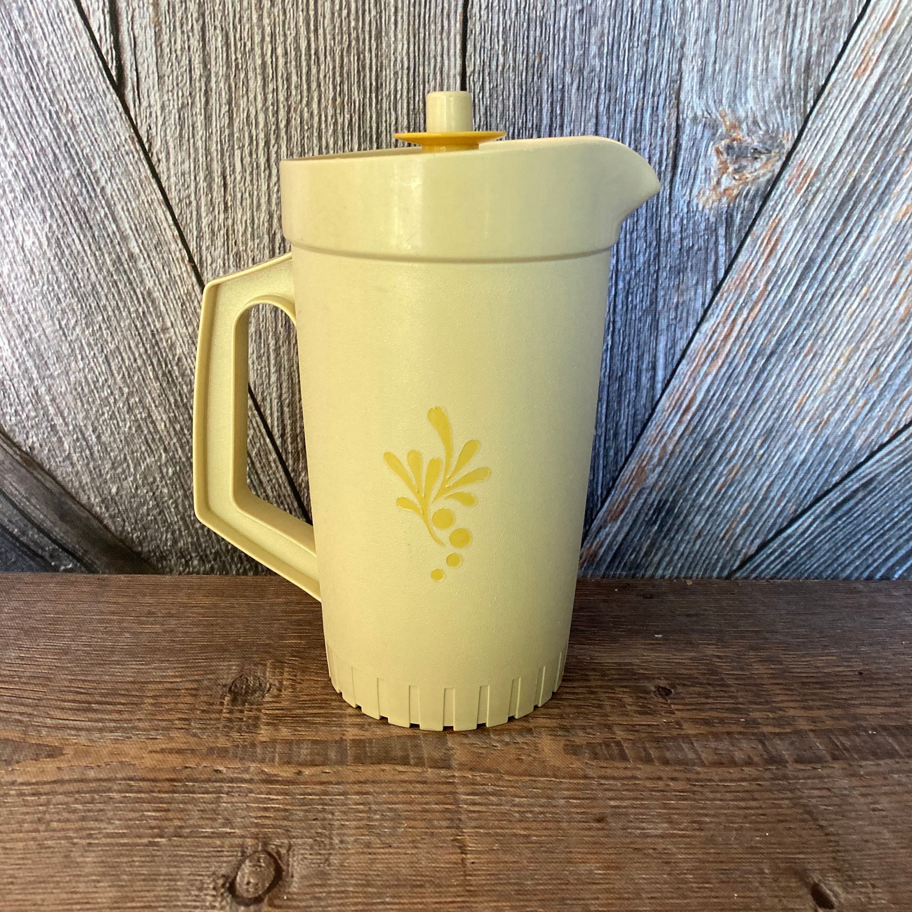 Vintage Tupperware Almond 2qt Pitcher #800 with Harvest Gold Push Button Lid