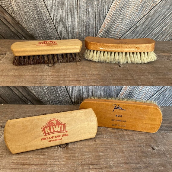 2 Vintage Horse Hair Brush Shoe Shining Polishing Brush Kiwi Kwik