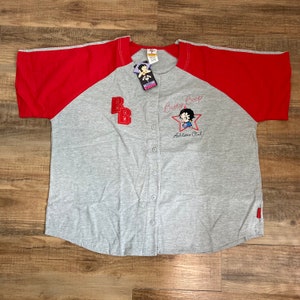 Vintage Betty Boop T-Shirt Tee Shirt Crew Neck Baseball 1990s 90s Clothing Cartoon Pin Up Girl Long Sleeve Size 26/28 Fleischer Gift Funky