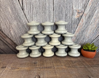 12 Vintage Insulators, Ceramic or Porcelain, Large 2 x 2.25 Electrical Industrial Glazed Gray Blue, Telegraph Electric Pole, Ellathesella