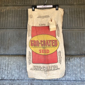 FREE SHIP Vintage Gro-Coated Seed Sack with tag Cotton Muslin Sack Printed BOTH sides 1960s Berry Seed Company Clarinda Iowa Alfalfa sack
