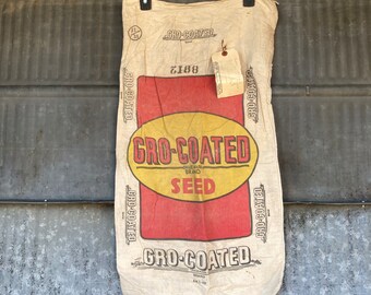 FREE SHIP Vintage Gro-Coated Seed Sack with tag Cotton Muslin Sack Printed BOTH sides 1960s Berry Seed Company Clarinda Iowa Alfalfa sack