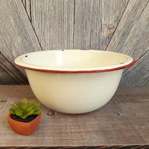 Vintage Enamel Bowl Large 16 in Large Bowl Enamelware Basin Herbs Succulent  Vintage Distressed Planter Indoor Garden Farmhouse Storage Bath 