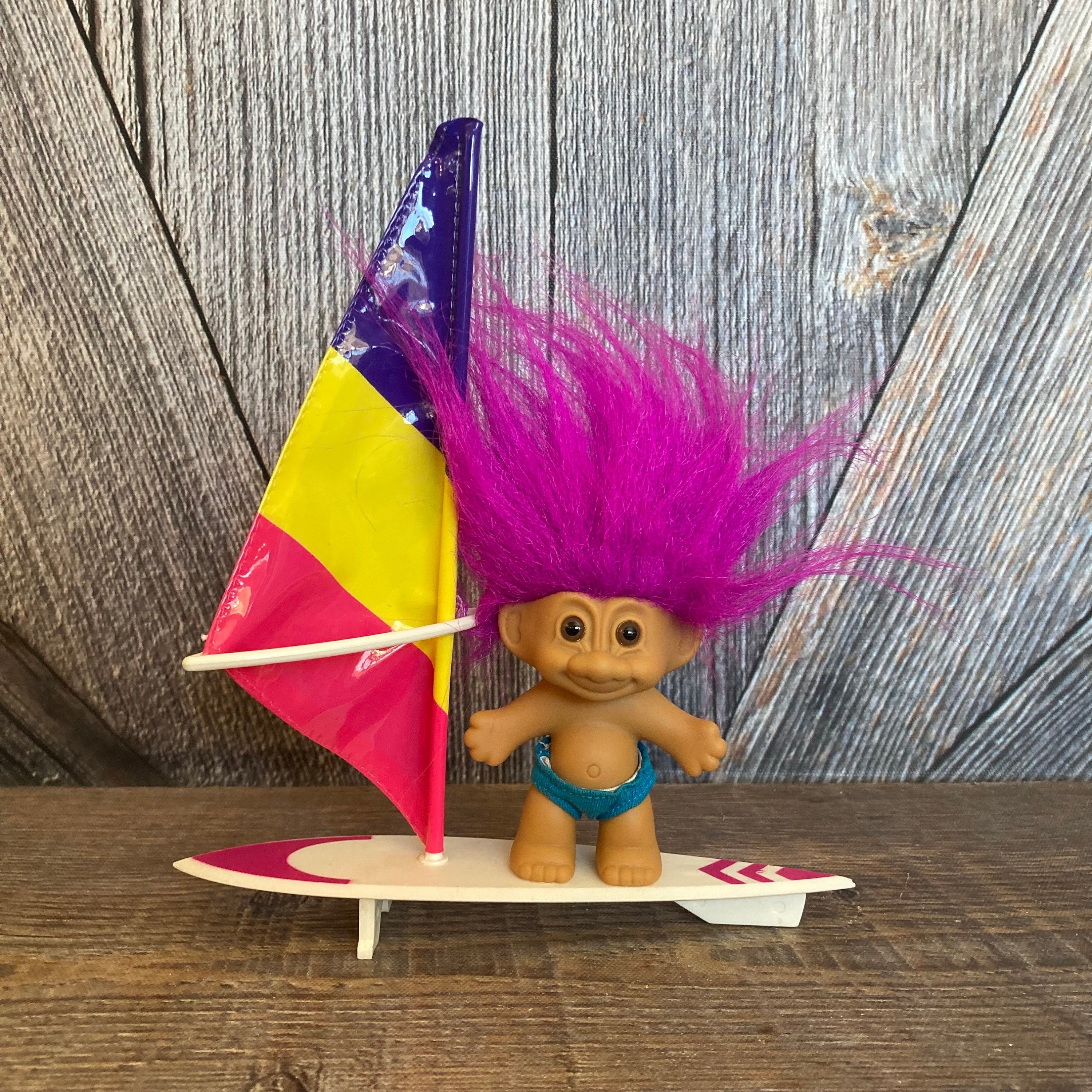 Vintage Surfer Troll Doll {surf Board Swimmer Troll With Pink Hair