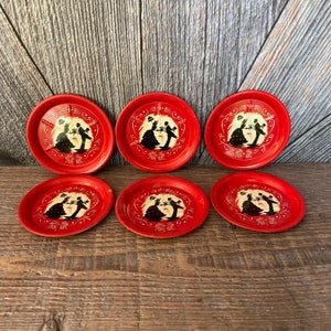 Vintage Coasters Children's Tea Set {Children's Metal Aluminum China Set Photoshoot Prop} Red Wedding Coasters Bride Groom Mini Kid Dishes