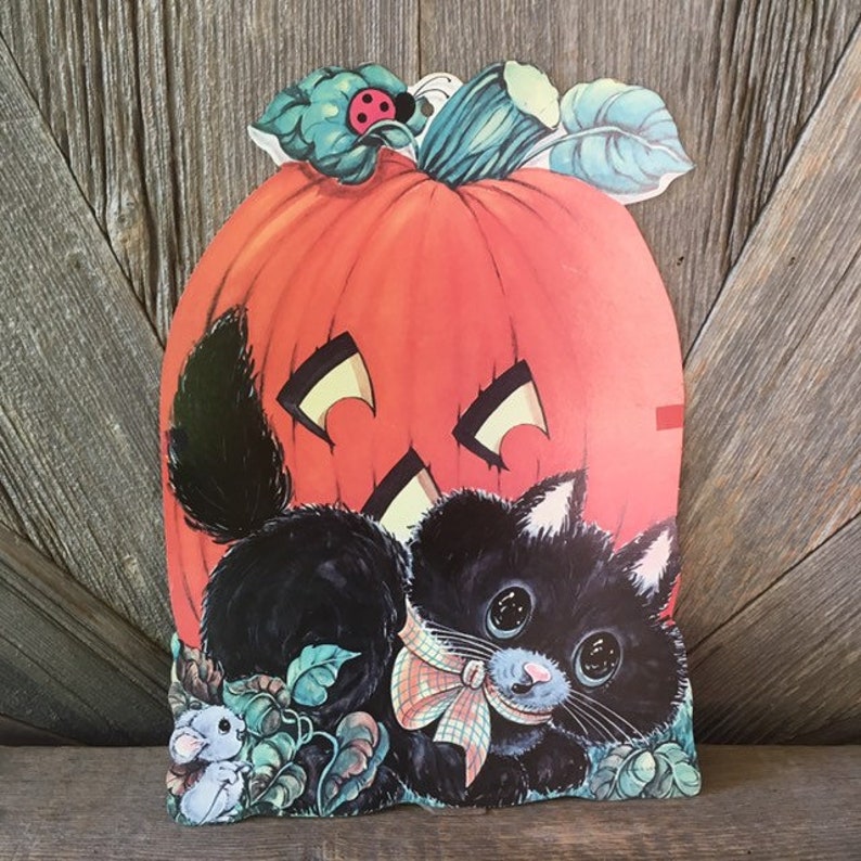 Vintage Halloween Pumpkin Decoration Black Cat Jack-o-lantern Pumpkin Die Cut Cardboard Paper Party Decoration Retro Decor double sided