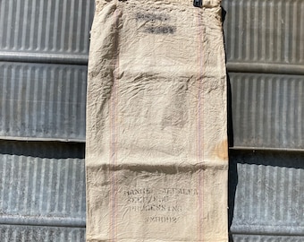 Vintage unprinted Heavy Cotton Muslin Sack with red and blue pinstripes 40s cloth Seamless bag Ranger alfalfa sack seed sack project craft