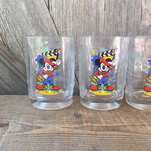 2 Vintage Mickey Mouse Glass Cup disney Glass Mickey Mouse Glasses 2000  Walt Disney World Disney Studios Mcdonalds Mickey Party Supply 