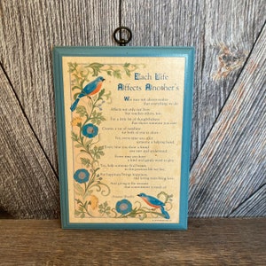 Vintage Each Life Affects Another Picture Amanda Bradley Bluebird Floral Print Framed Picture Gift for Mom Ellathesella Blue bird Plaque