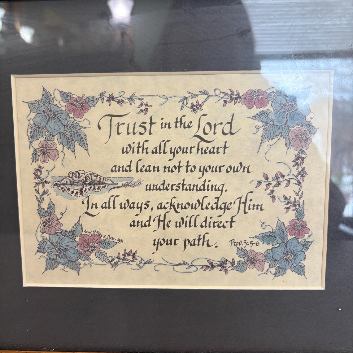 Trust In Calligraphy Vintage Trust in the Lord Picture Prov 3:5 Calligraphy Floral Print ...
