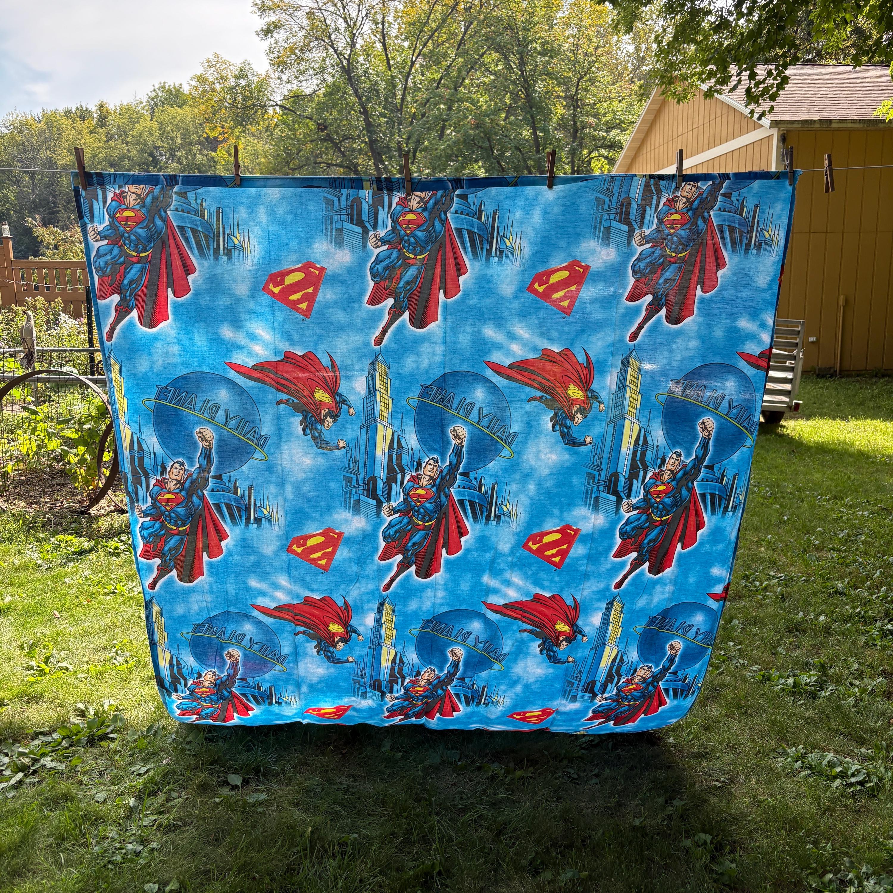 Vintage Superman Sheets, Twin Flat, Super Hero Rare Fabric for