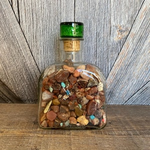 Agate Rock Collection {Lake Superior Agates Polished Rocks with Other Rocks} Minnesota Rocks In a Don Eduardo Tequila Bottle. Lot of Agates