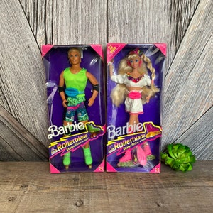 Rollerblade Barbie and Ken Skates Flicker n Flash Set {Mattel 2215 2214 Roller Skater} Vintage 1991 90's Mattel Barbie Original Box Complete