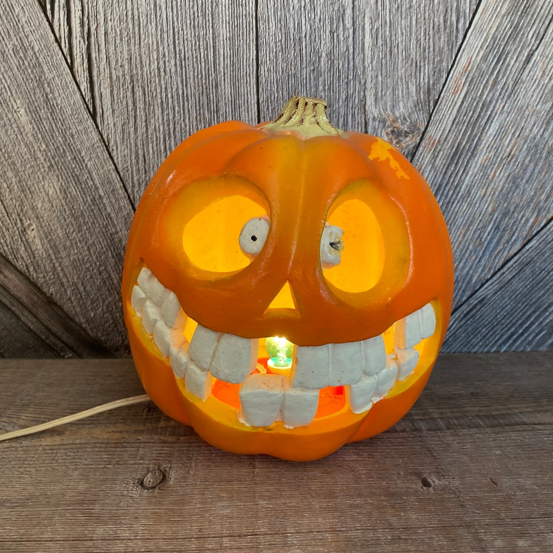 Vintage Halloween Pumpkin Crazy Smile Light Foam Blow Mold 1990s ...
