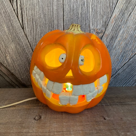 Vintage Halloween Pumpkin Crazy Smile Light Foam … - image 1