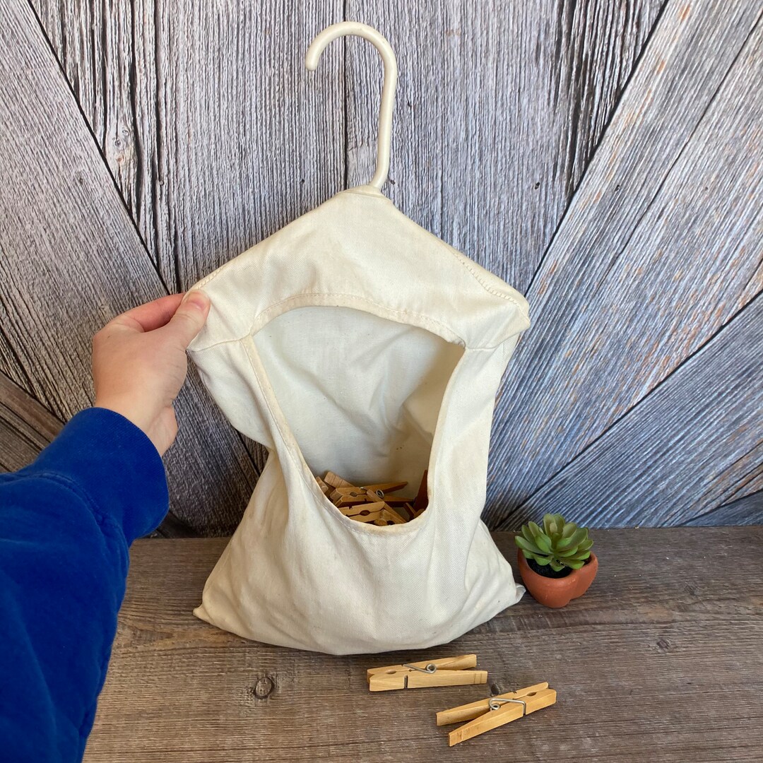 Vintage Clothespin Bag With Clothes Pins Included. Handmade Clothes Line Clothespin Holder for