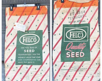 Vintage FELCO Feed Sack with tag Land O Lakes advertising sack Double Side printing seed sack Farmers Elevator Fort Dodge IA advertising