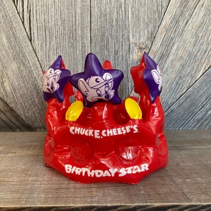 Vintage Chuck E Cheese's Birthday Star Inflatable Crown Blow Up Birthday Crown the Holds Tokens Where a Kid Can Be a Kid Ellathesella