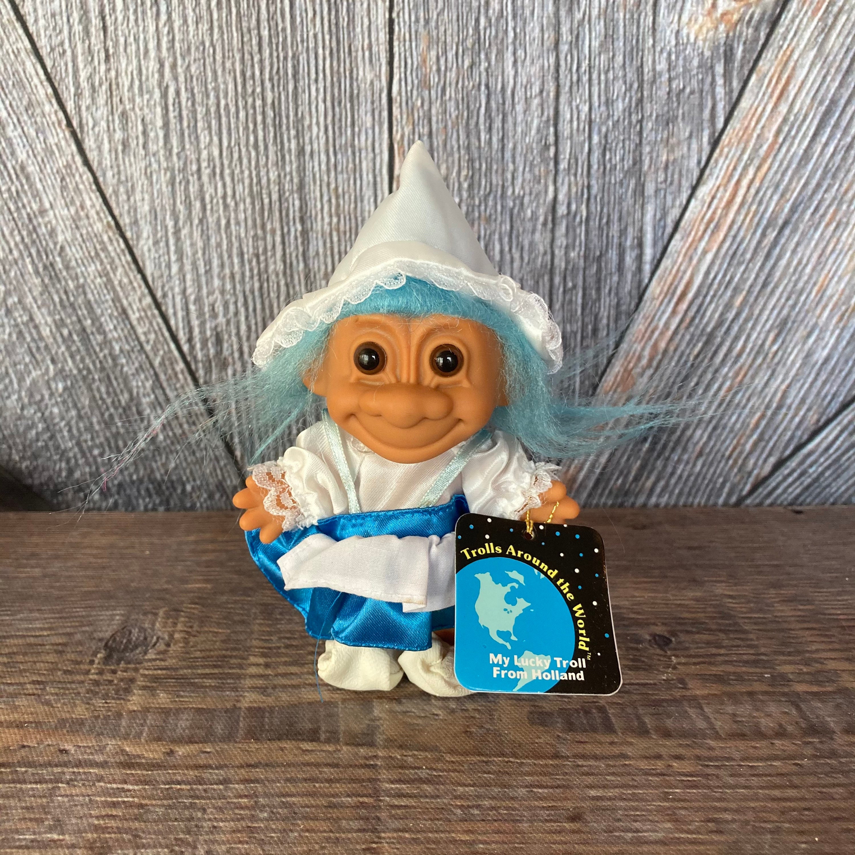Vintage Holland Troll Doll {dutch Girl Troll With Blue Hair Clogs