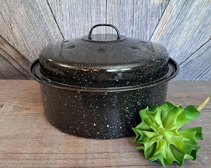 Vintage 10 Enamel Roaster Roasting Pan Rooster Roaster Etsy