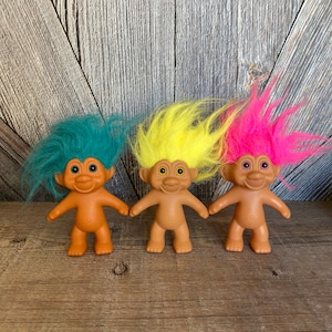 Vintage Troll Dolls {3 TNT Trolls Pink Blue Hair Ace Novelty {5 inch Troll} Vintage Troll Doll Naked Trolls for Crafting DIY Planter Troll