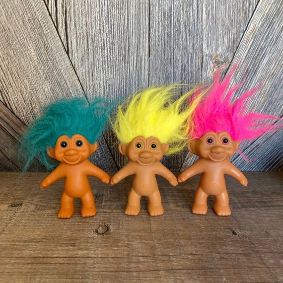 Vintage Troll Dolls {3 TNT Trolls Pink Blue Hair Ace Novelty {5 inch Troll}  Vintage Troll Doll Naked Trolls for Crafting DIY Planter Troll