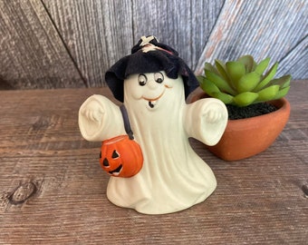 Vintage Ghost Halloween Figurine {Ceramic Pumpkin Ghost Halloween Decoration} Baby 1st Halloween Decor Retro Trick or Treat Party Decoration