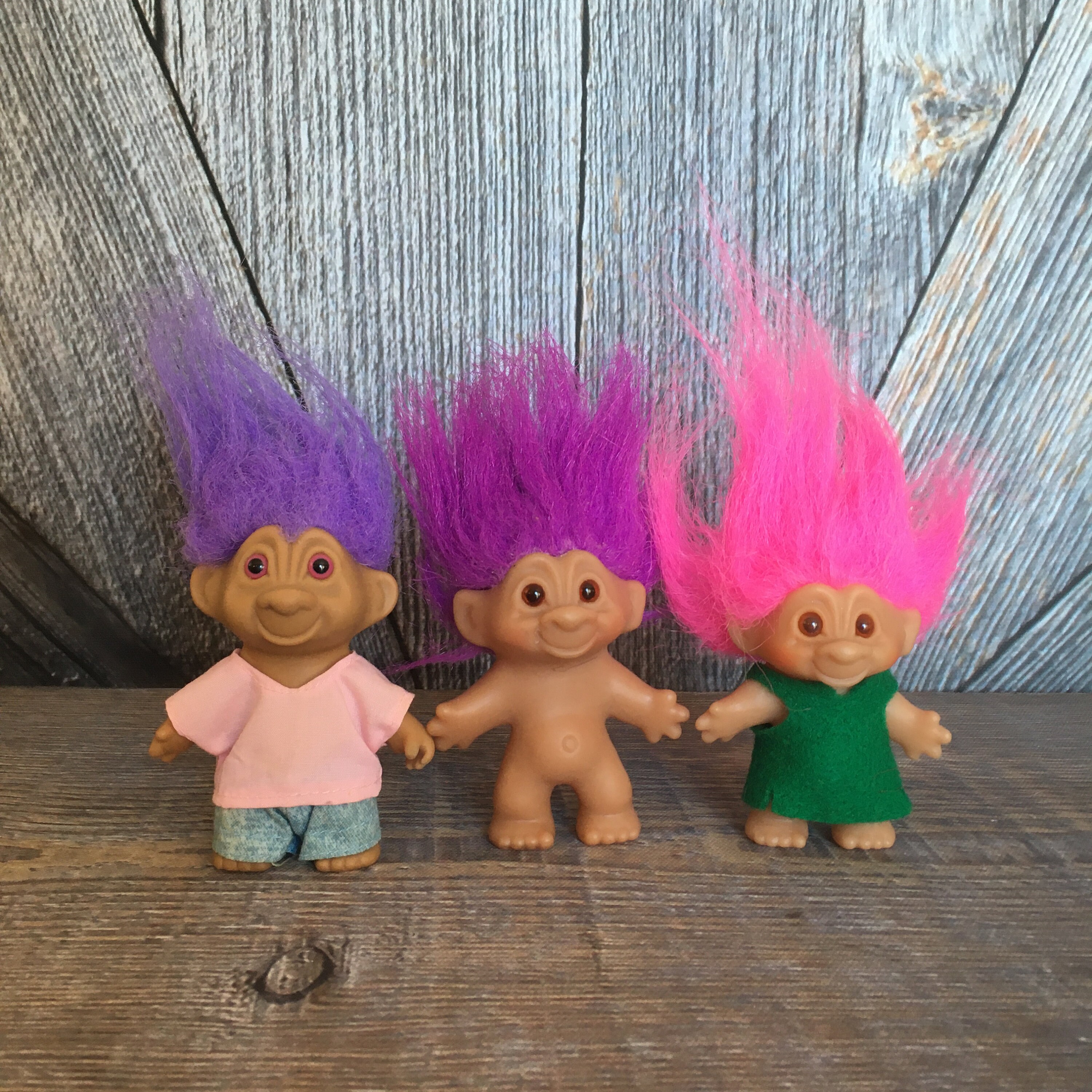 Vintage Troll Dolls {3 Russ Berrie Baby Trolls Miniature {2 inch Troll}  Vintage Troll Doll Lot DIY Crafting Mini Small Troll Dolls Set