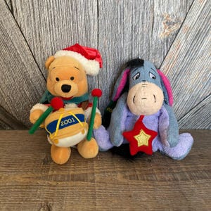 Vintage Winnie the Pooh Bean Bag {Christmas Santa Pooh Bear, Star Eeyore 8 in Mini Bean Bag} The Disney Store Exclusive Stuffed 2001