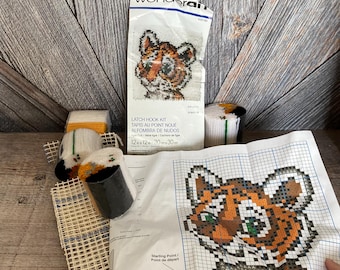Vintage Latch Hook Rug Kit- Tiger Hook a Rug Kit Wonderan Unused Unfinished DIY Craft Project Tiger shag Rug Ellathesella