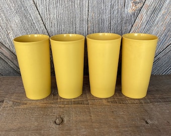 4 Vintage Tupperware Tumblers Cups Glasses Plastic Tupper Ware Storage Container 873 Large Stacking Yellow 70s Wedding Gift Kitchen