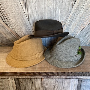 3 Vintage Hats, Dobbs Fifth Avenue Wool Hat, Country Gentleman Hat, Portis Sterling Quality Hat, Fedora Gangster Godfather Hats Ellathesella