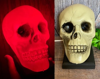 Halloween Blow mold Orange Light Skull Skeleton BlowMold Trick or Treat Plastic Glowing Light Lamp Glow in Dark Handmade EllaTheSella LLC