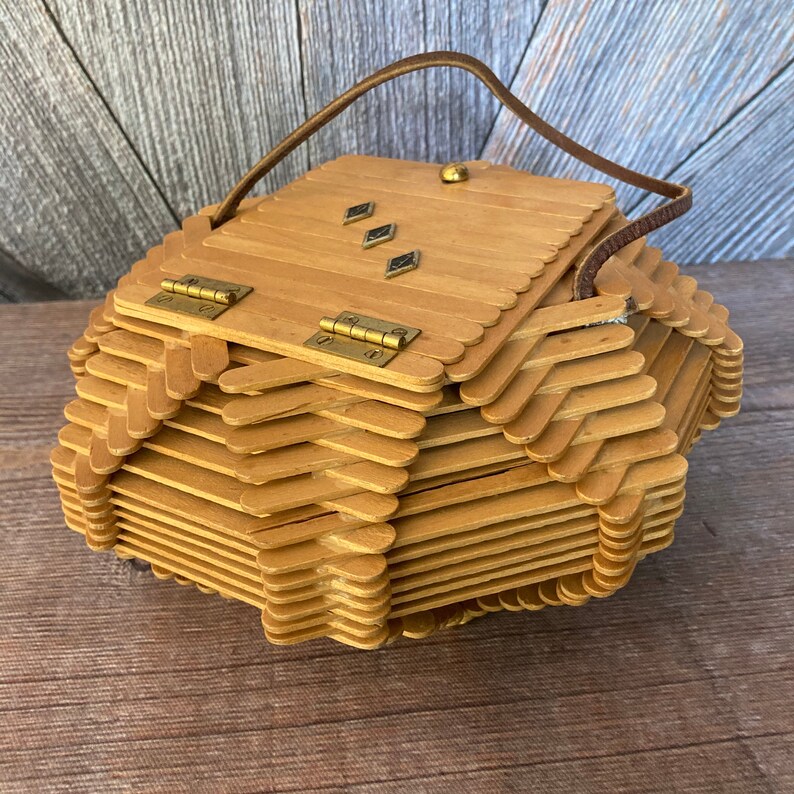 Vintage Popsicle Stick Purse handmade Wood Mini Small Purse Etsy