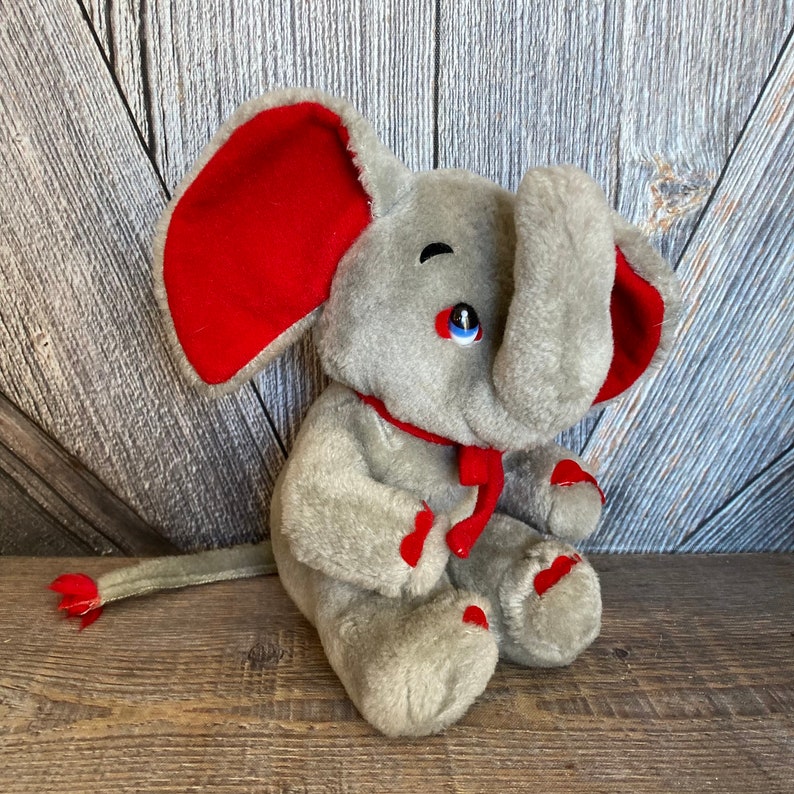 Vintage Stuffed Elephant {California Stuffed Toys Elephant 9 inch Plush Toy} Stuffed Animal Baby Shower Nursery Decor Play Gift Gray image 2